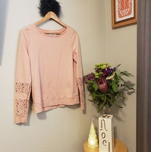 Lucky Lotus Pink Sweater with Lace Sleeve Detail